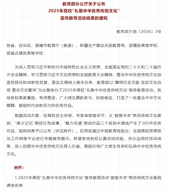 学校《虚拟互动技术视阈下皮影戏传承与创新研究》入选2025年高校“礼敬中华优秀传统文化”宣传教育活动遴选名单